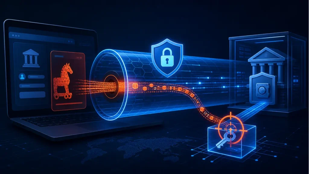 Código malicioso infiltrándose en una sesión bancaria protegida con HTTPS