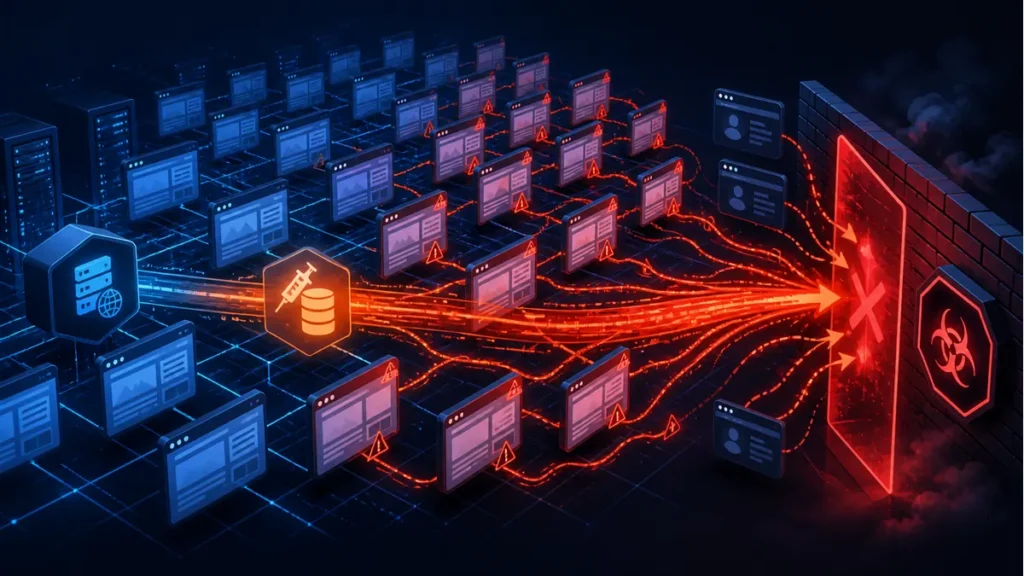 Ataque de inyección SQL propagándose entre páginas alojadas en servidores IIS
