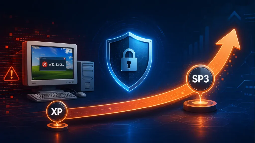 Actualización de Windows XP a Service Pack 3 para evitar la incidencia con WS2_32.DLL