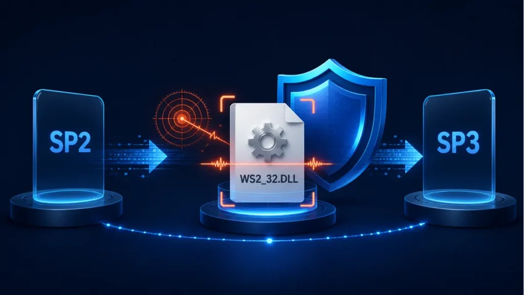 Archivo WS2_32.DLL analizado durante la actualización de Windows XP de SP2 a SP3