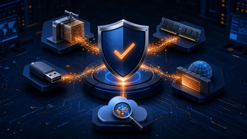 Escudo antivirus conectado a memoria, archivos comprimidos, dispositivos externos y protección web