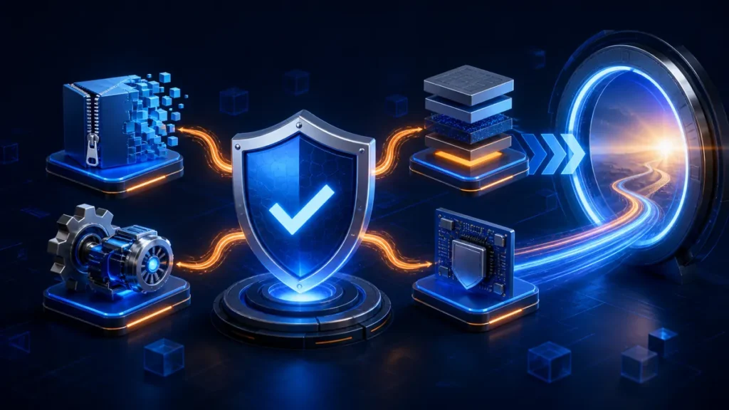 Escudo antivirus conectado a mejoras de descompresión, motor de análisis y controladores del sistema