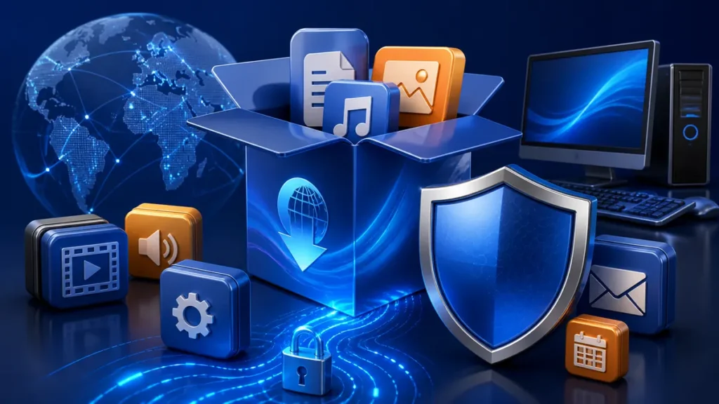 Paquete de aplicaciones gratuitas con un escudo antivirus como componente de seguridad seleccionado