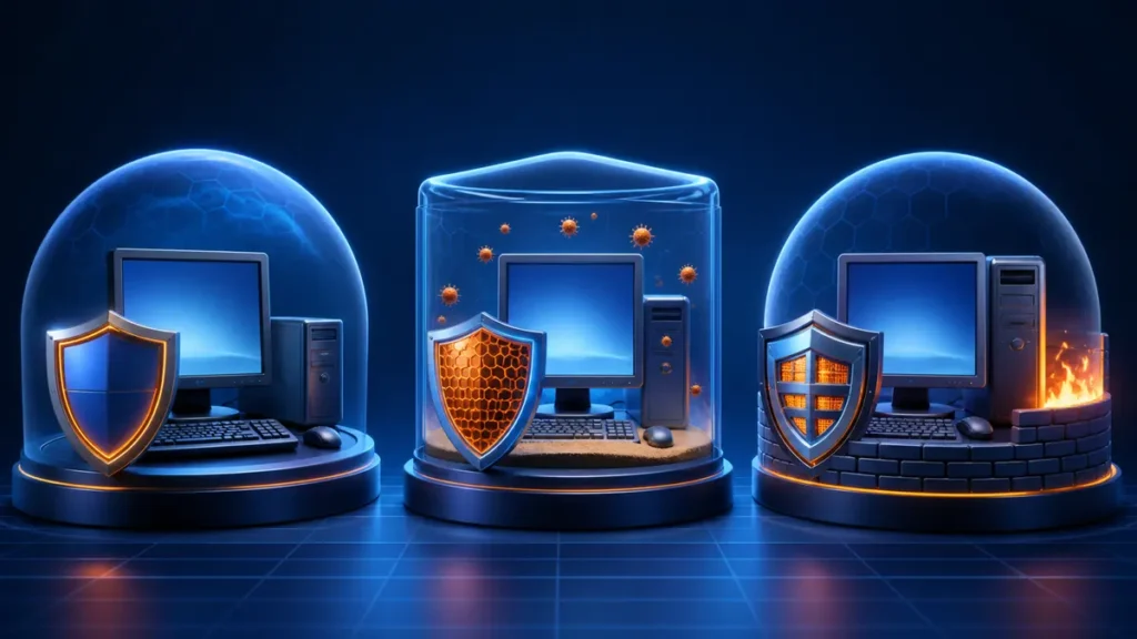 Tres equipos representan las ediciones Free, Pro e Internet Security de Avast 5