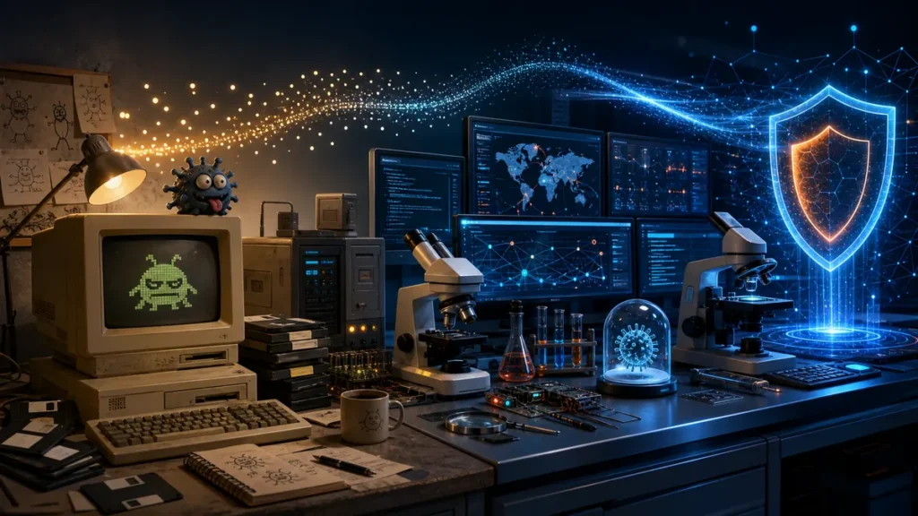 Evolución de un laboratorio antivirus desde ordenadores antiguos hasta sistemas modernos de análisis de amenazas