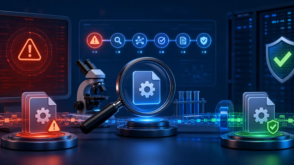 Laboratorio antivirus revisando el proceso que causó falsos positivos y la publicación de una actualización corregida