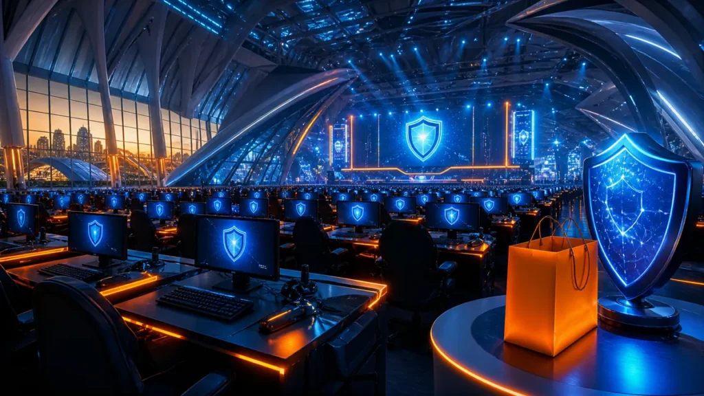 Zona tecnológica de la Campus Party Valencia con equipos protegidos