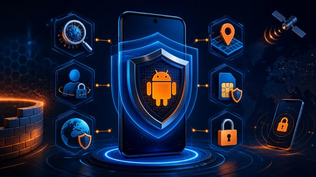 Teléfono Android protegido con antivirus, privacidad y funciones antirrobo