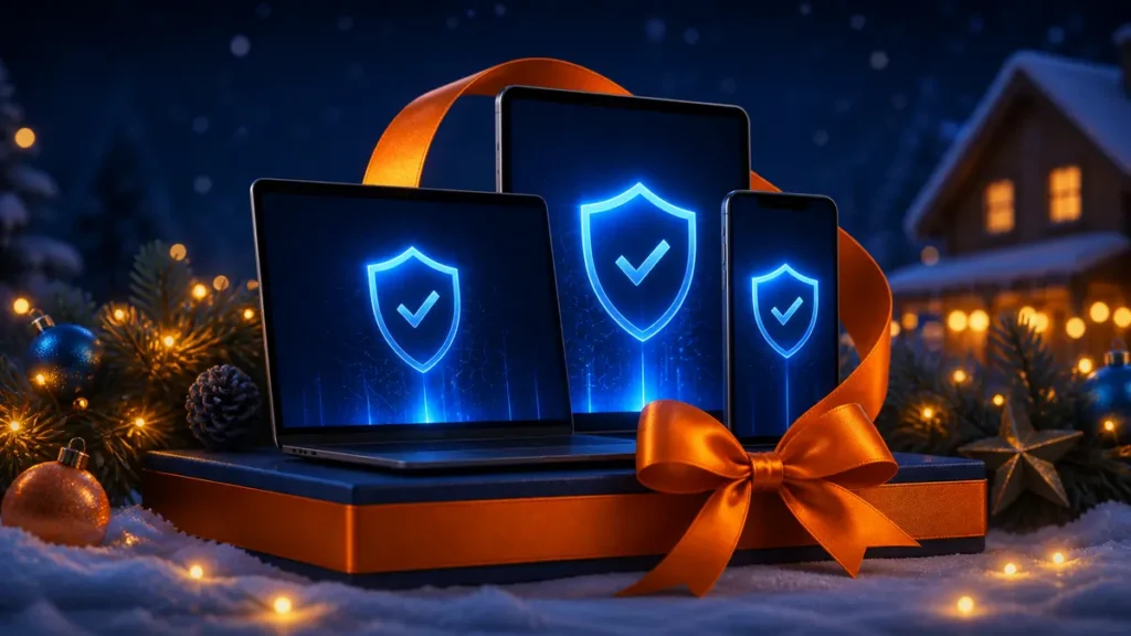 Tres dispositivos protegidos con Avast Internet Security en una promoción navideña