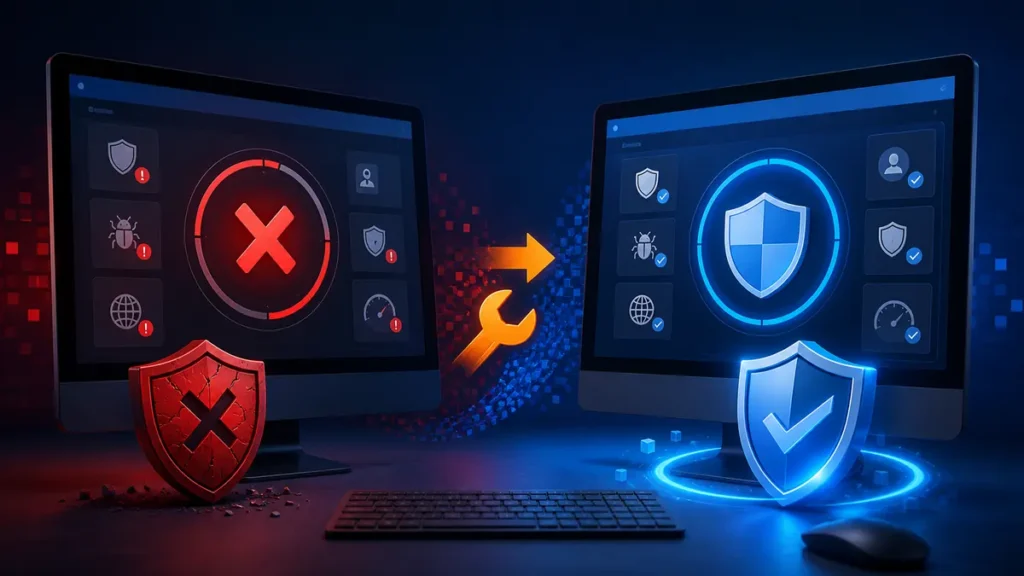 Antivirus inactivo que vuelve a quedar protegido después de una reparación