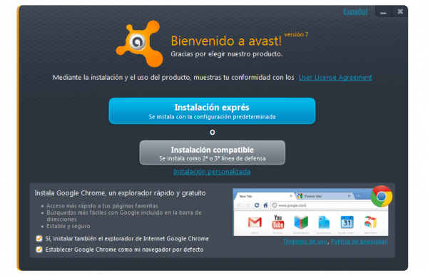 pantalla de instalación de avast! 7