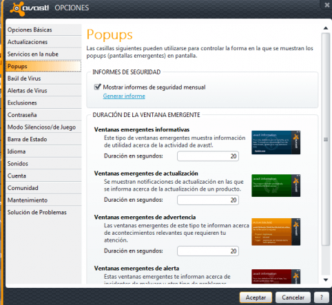 avisos y mensajes en avast 7