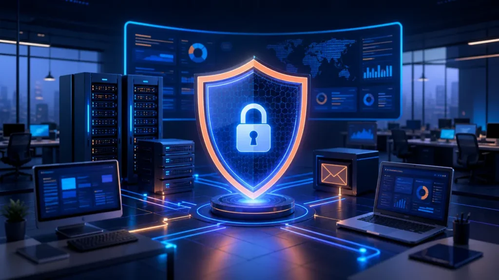 Red empresarial protegida mediante una consola centralizada y un escudo digital