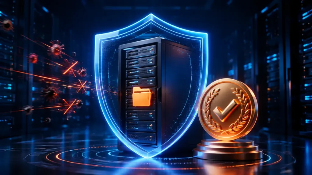 Servidor de archivos protegido y certificado por una prueba antivirus independiente