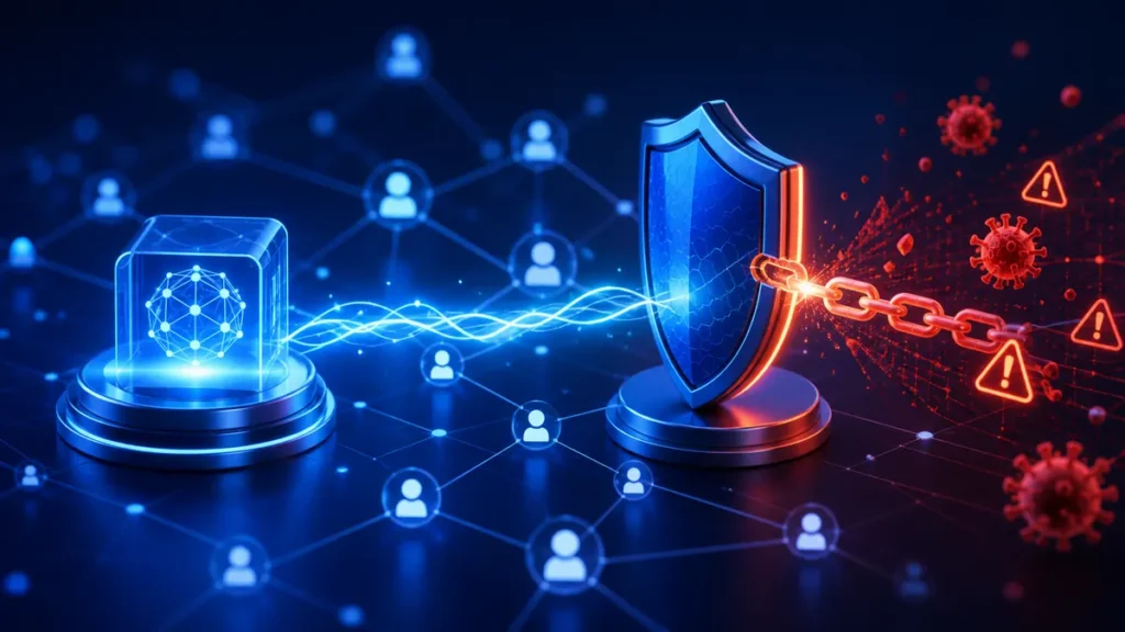Red social protegida por un escudo que bloquea enlaces infectados en tiempo real
