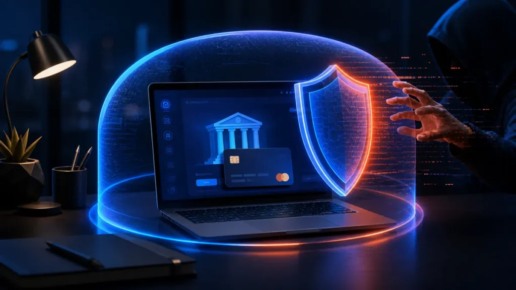 Sesión de banca online aislada y protegida por un escudo digital