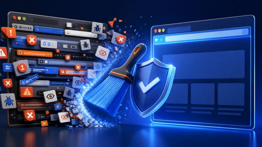 Herramienta digital eliminando barras y complementos no deseados del navegador