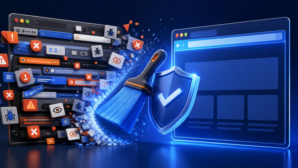 Herramienta digital eliminando barras y complementos no deseados del navegador