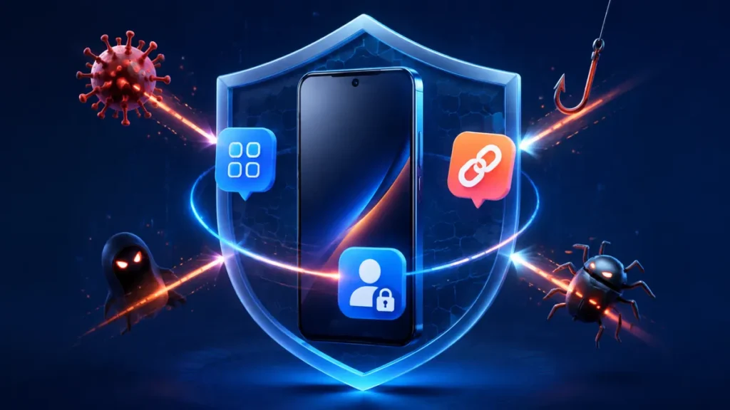 Smartphone protegido frente a malware, enlaces peligrosos y robo de datos
