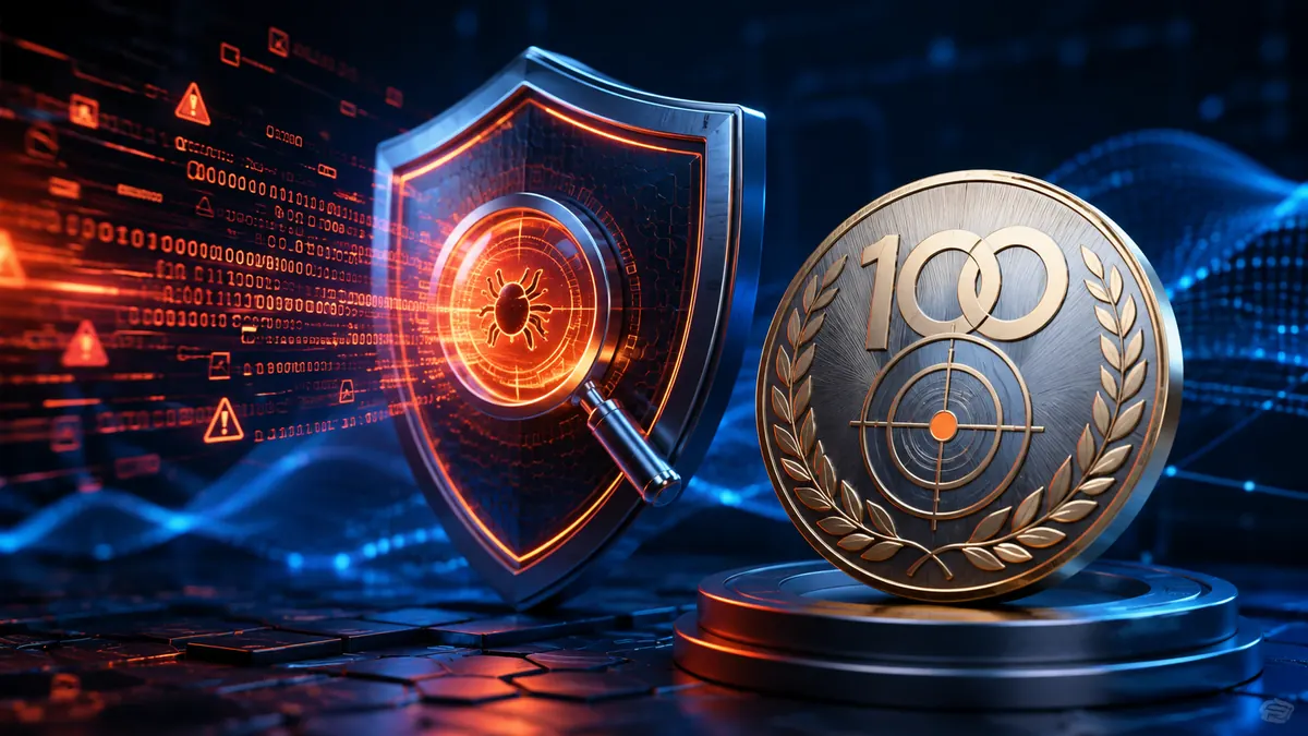 Escudo antivirus analizando malware junto a un reconocimiento de detección y precisión