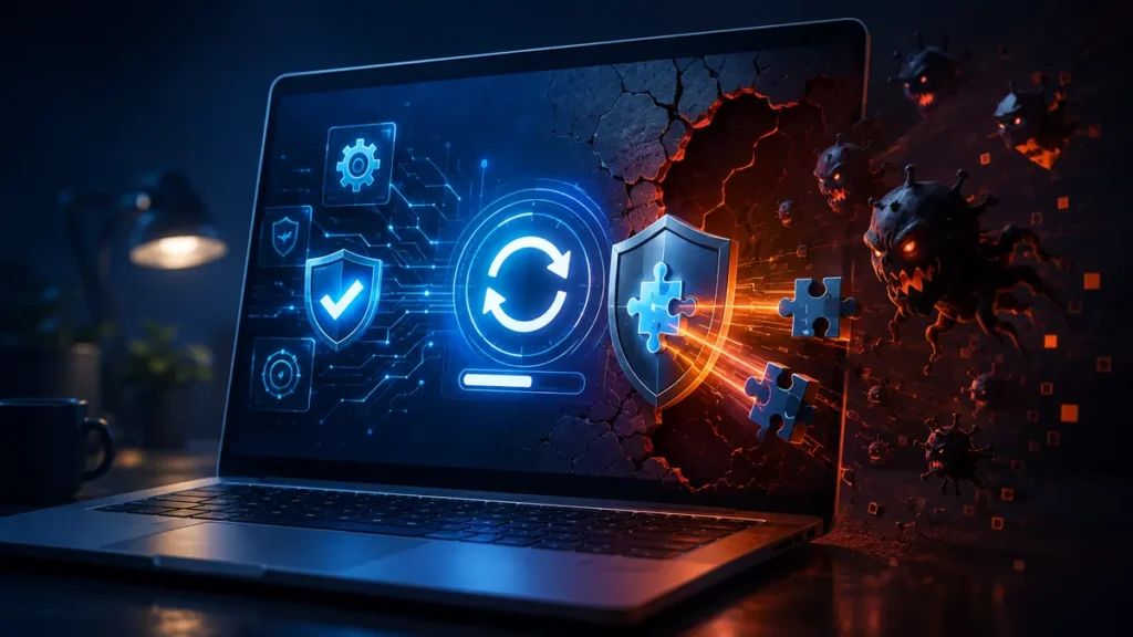 Actualización de software cerrando vulnerabilidades antes de que entre el malware