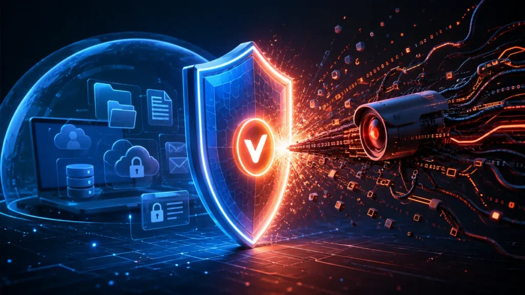 Escudo antivirus bloqueando malware de vigilancia creado por gobiernos