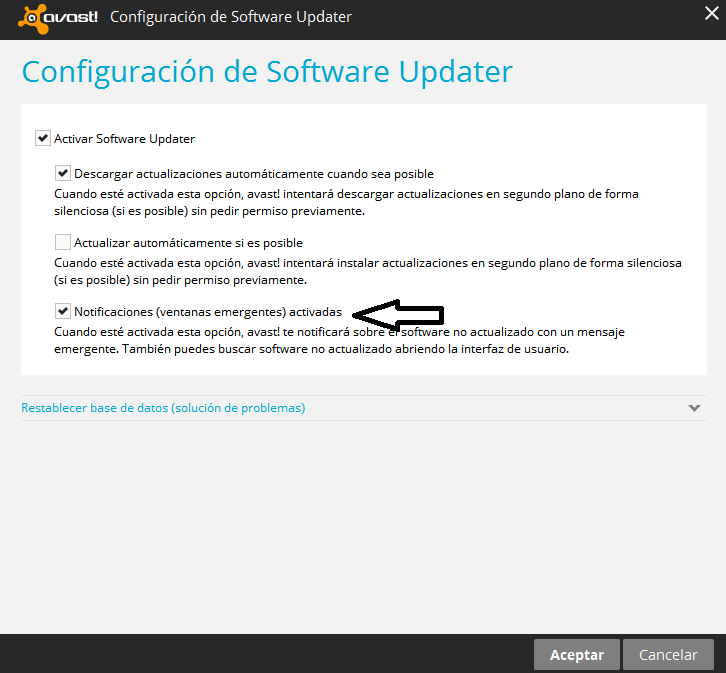 Opciones de Software Updater