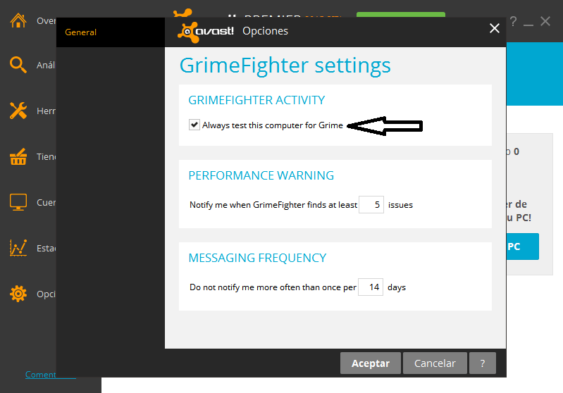 GrimeFighter Opciones