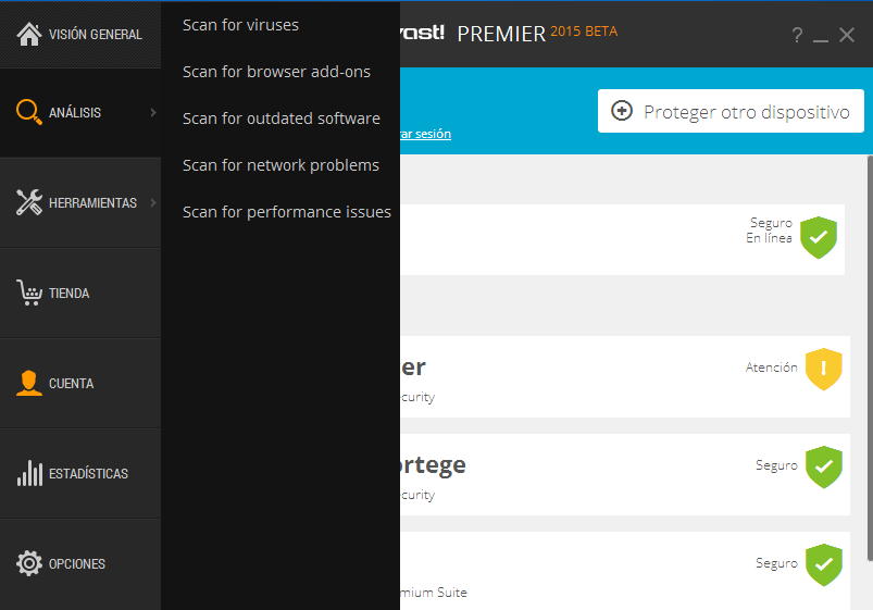 Avast 2015 Beta 2 Interfaz