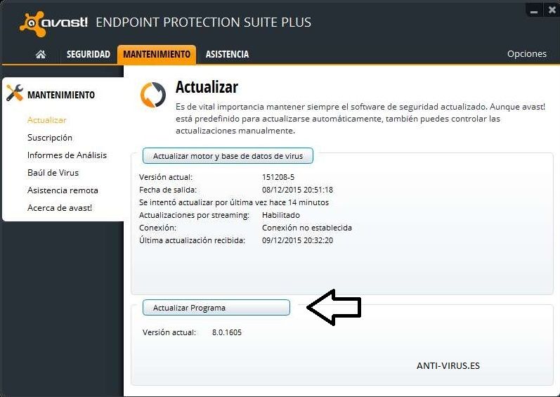 Actualizar Avast Endpoint