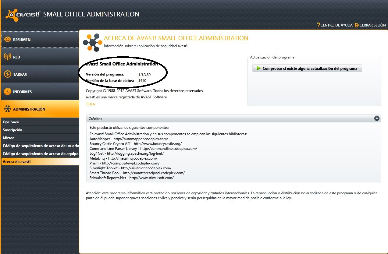 Avast SOA actualización