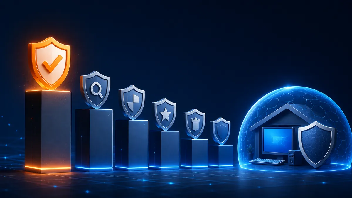Escudos de seguridad ordenados en una comparativa de antivirus gratuitos