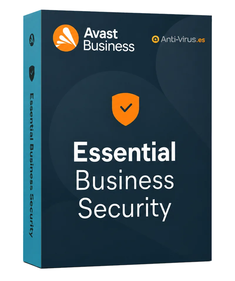 Caja del producto Avast Essential Business Security con el escudo de protección en la portada