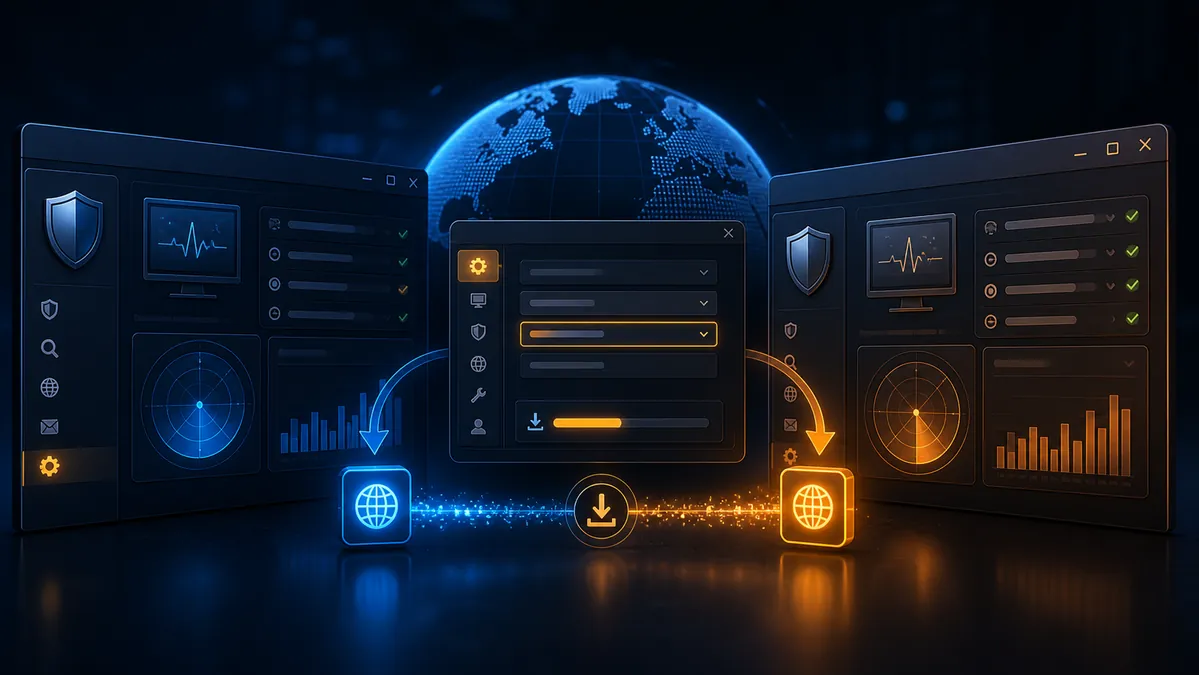 Panel de configuración descargando un paquete de idioma para cambiar la interfaz del antivirus