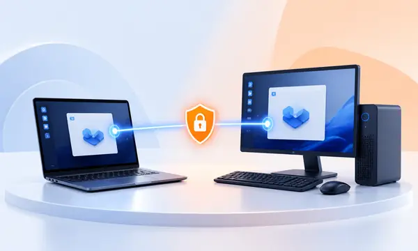 Conexión segura entre un portátil técnico y un equipo empresarial mediante Avast Business Remote Control