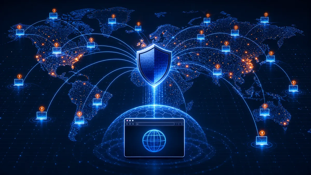 Red mundial de ordenadores detectando sitios infectados y compartiendo señales de seguridad