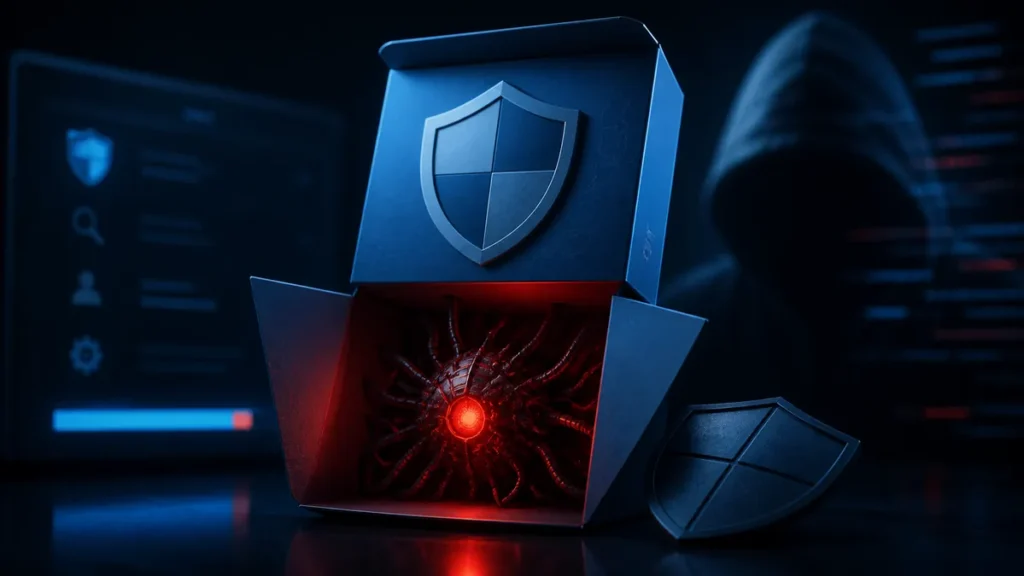 Paquete de antivirus falso revelando un rootkit oculto antes de instalarse