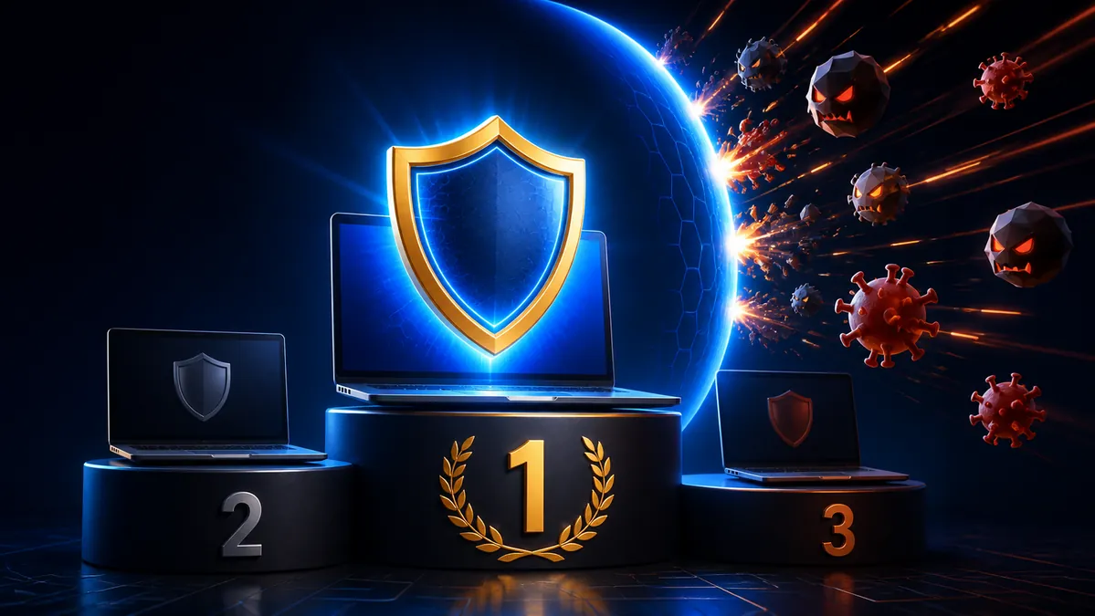 Portátil protegido en el primer puesto bloqueando malware antes de que comience la descarga
