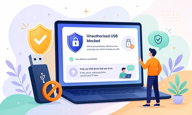Notificación al usuario tras bloquear un soporte USB no autorizado en su equipo