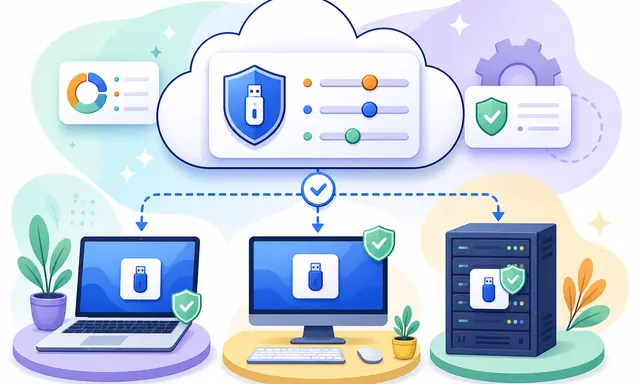 Consola en la nube distribuyendo una política de acceso USB a varios equipos corporativos