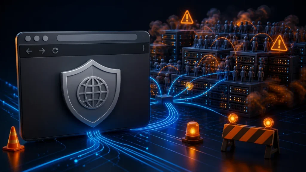 Icono gris de reputación web conectado a servidores saturados